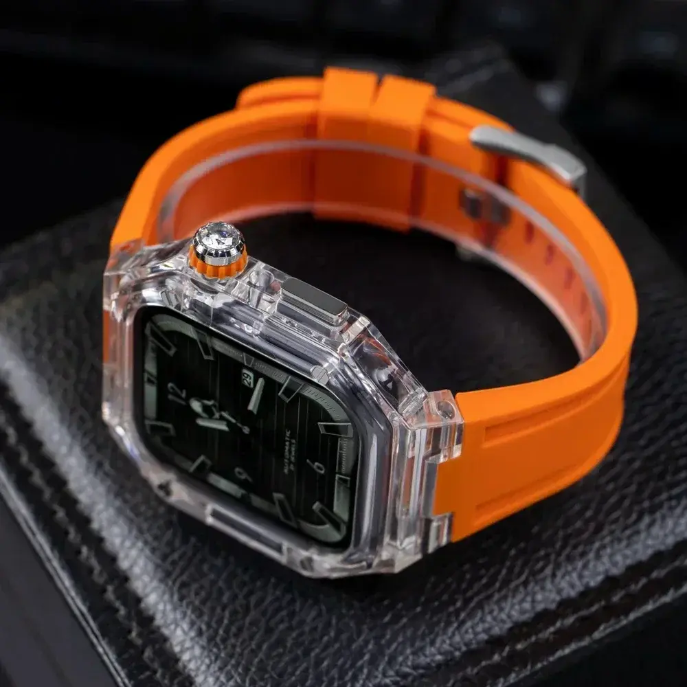 Silicone Strap+ Transparent Case for Apple Watch ultra2 49mm 44mm 45mm Sport Band Bezel for iwatch series 9 8 7 SE 6 5 4 Mod Kit