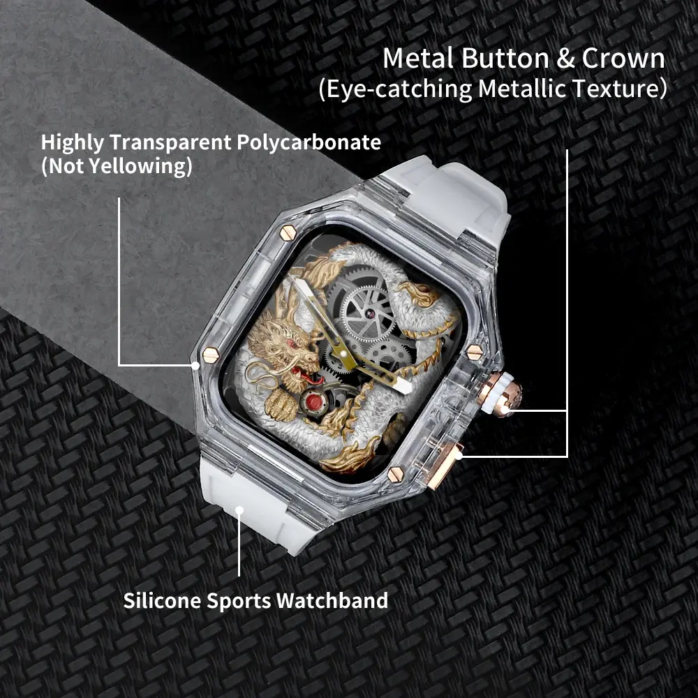 Silicone Strap+ Transparent Case for Apple Watch ultra2 49mm 44mm 45mm Sport Band Bezel for iwatch series 9 8 7 SE 6 5 4 Mod Kit