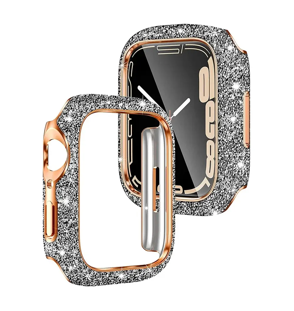 Diamond Cover for Apple Watch Case 45mm 41mm 44mm 40mm Bling Bumper Screen Protector for Apple Watch Series 9 8 7 4 5 6 Se