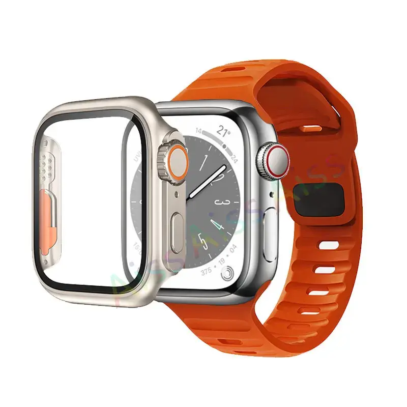 Case+Strap For Apple Watch Band 45mm 44mm 41mm 42 40mm Smart Silicone Bracelet Iwatch Series 3 4 5 6 Se 7 8 Change To Ultra Case