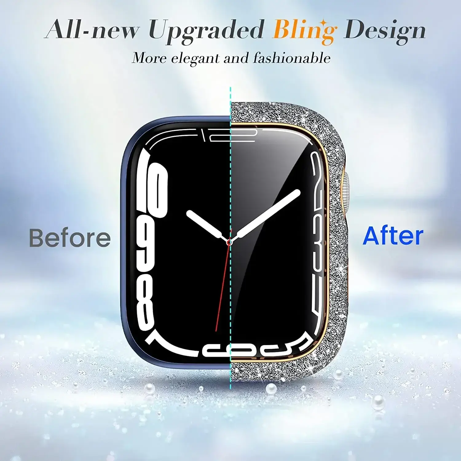 Diamond Cover for Apple Watch Case 45mm 41mm 44mm 40mm Bling Bumper Screen Protector for Apple Watch Series 9 8 7 4 5 6 Se