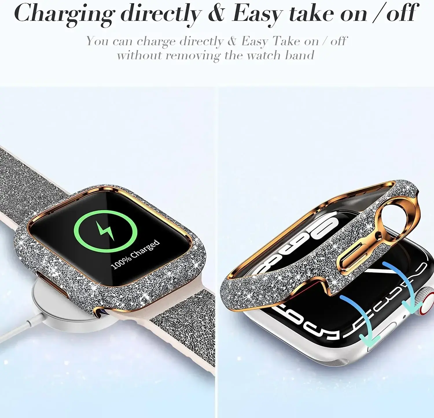 Diamond Cover for Apple Watch Case 45mm 41mm 44mm 40mm Bling Bumper Screen Protector for Apple Watch Series 9 8 7 4 5 6 Se
