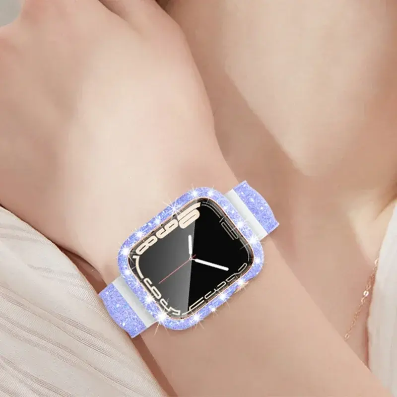 Diamond Cover for Apple Watch Case 45mm 41mm 44mm 40mm Bling Bumper Screen Protector for Apple Watch Series 9 8 7 4 5 6 Se