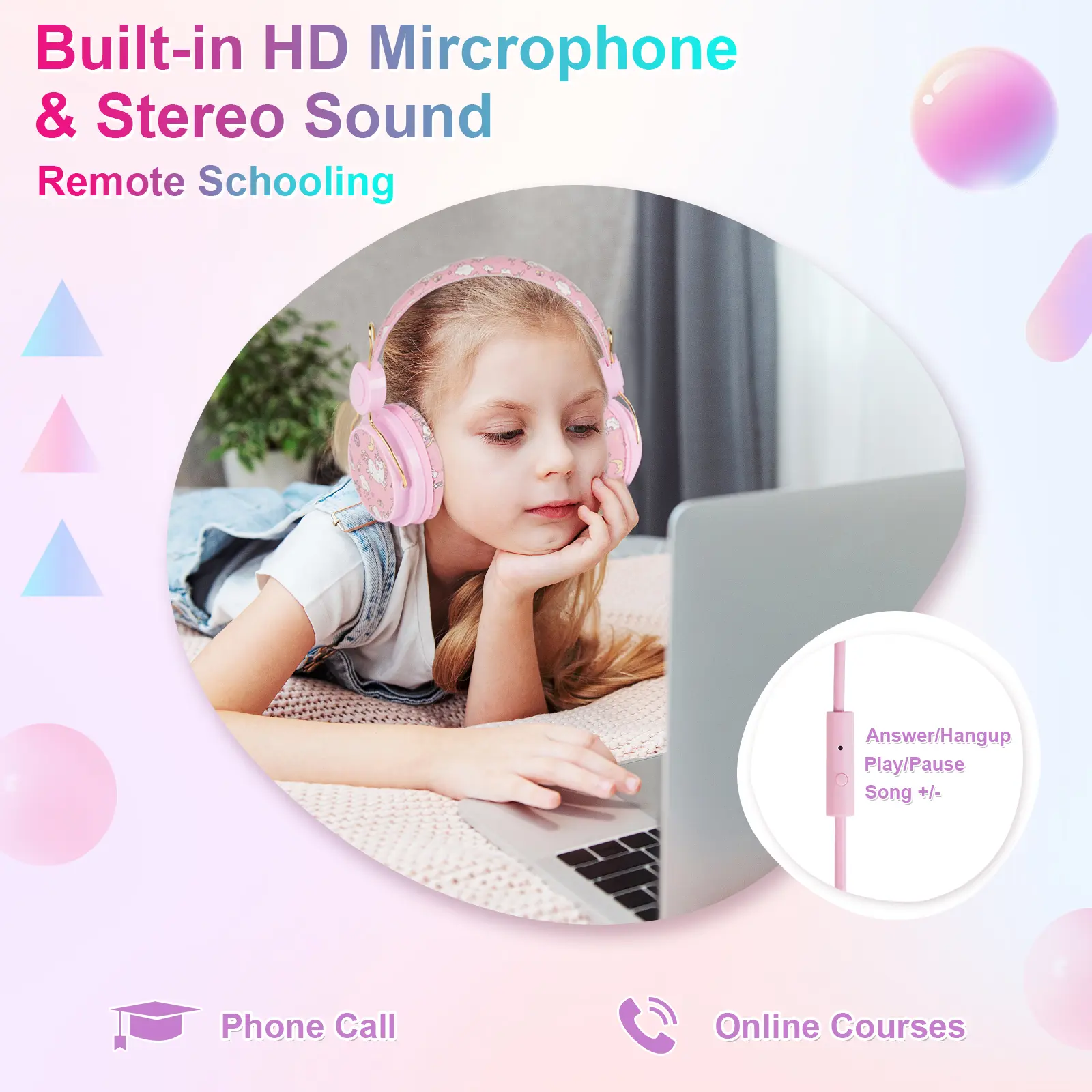 Wired Child Headphones Cartoon Cute Kids Anime Headphones Headset Stereo Music with Micrphone Children's Earphone Christmas Gift