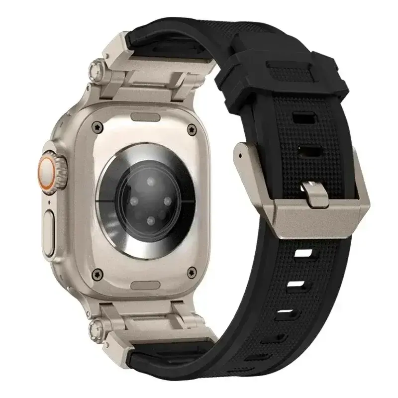 Soft Strap for Apple Watch Ultra 2 Band 49mm 45mm 44mm 42mm Metal Stainless Steel Connector TPU Bracelet Iwatch 9 8 7 6 SE 5 4