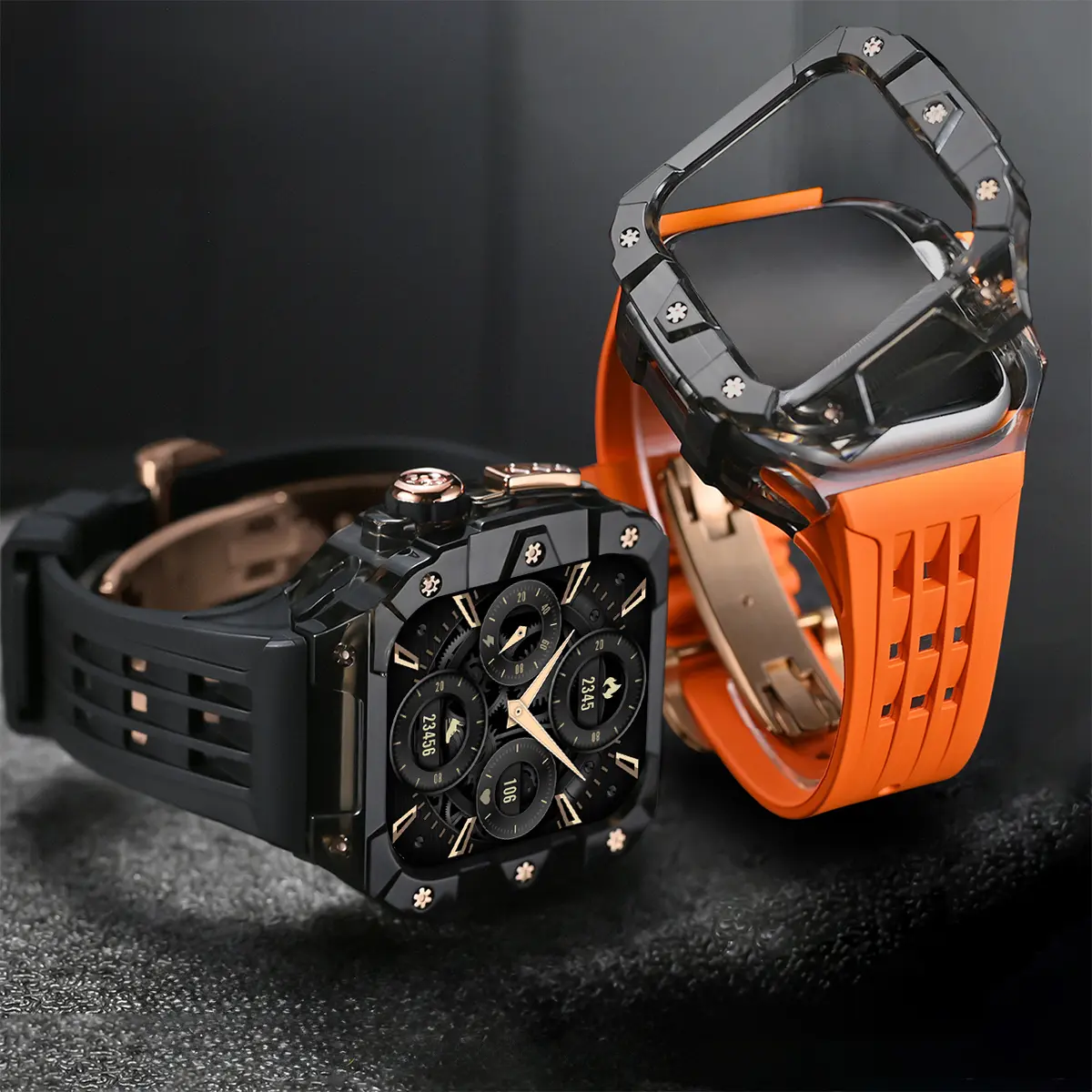Luxury Transparent Case Modification Kit for Apple Watch Series 10 46mm Fluororubber for Series10 Metal Butterfly Buckle Strap