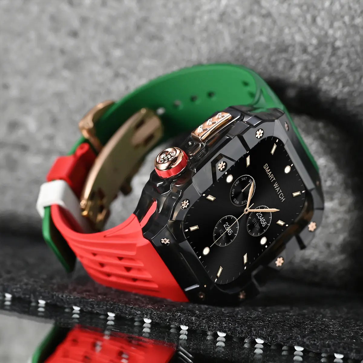 Luxury Transparent Case Modification Kit for Apple Watch Series 10 46mm Fluororubber for Series10 Metal Butterfly Buckle Strap
