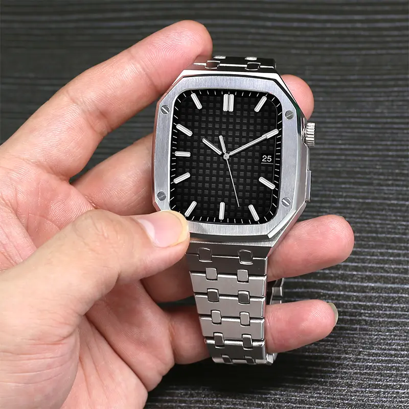 Luxury Stainless Steel Modification Mod Kit for Apple Watch 9 8 7 45mm 41mm Metal Case for iWatch 6 5 4 3 SE 44mm 40mm Band Set