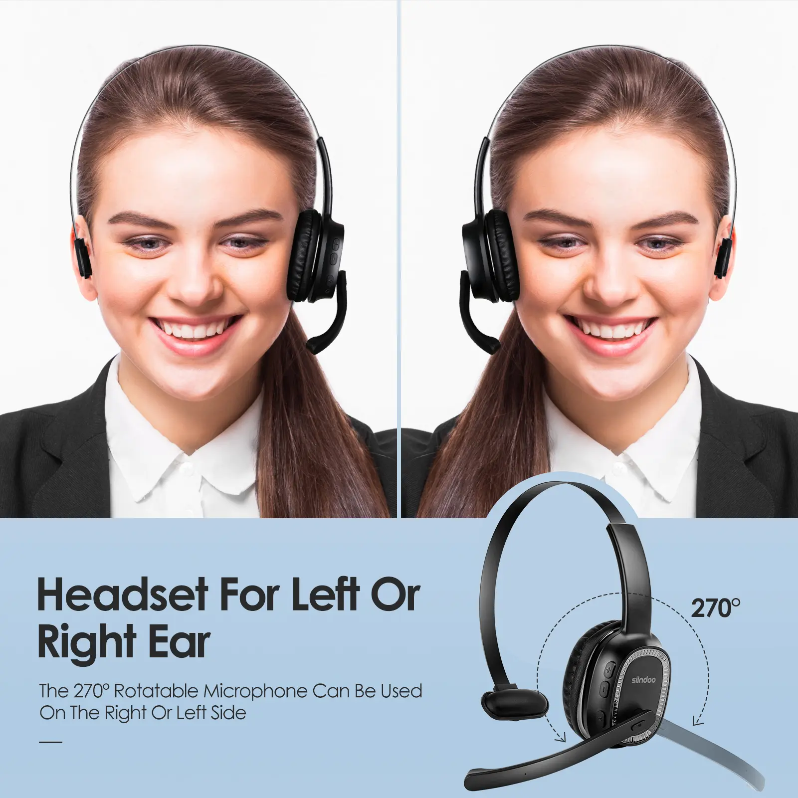 Siindoo Wireless Call Center Headset JH-101 With Mic Noise Canceling Headphones with 50H Talking Time For Home Office, Video