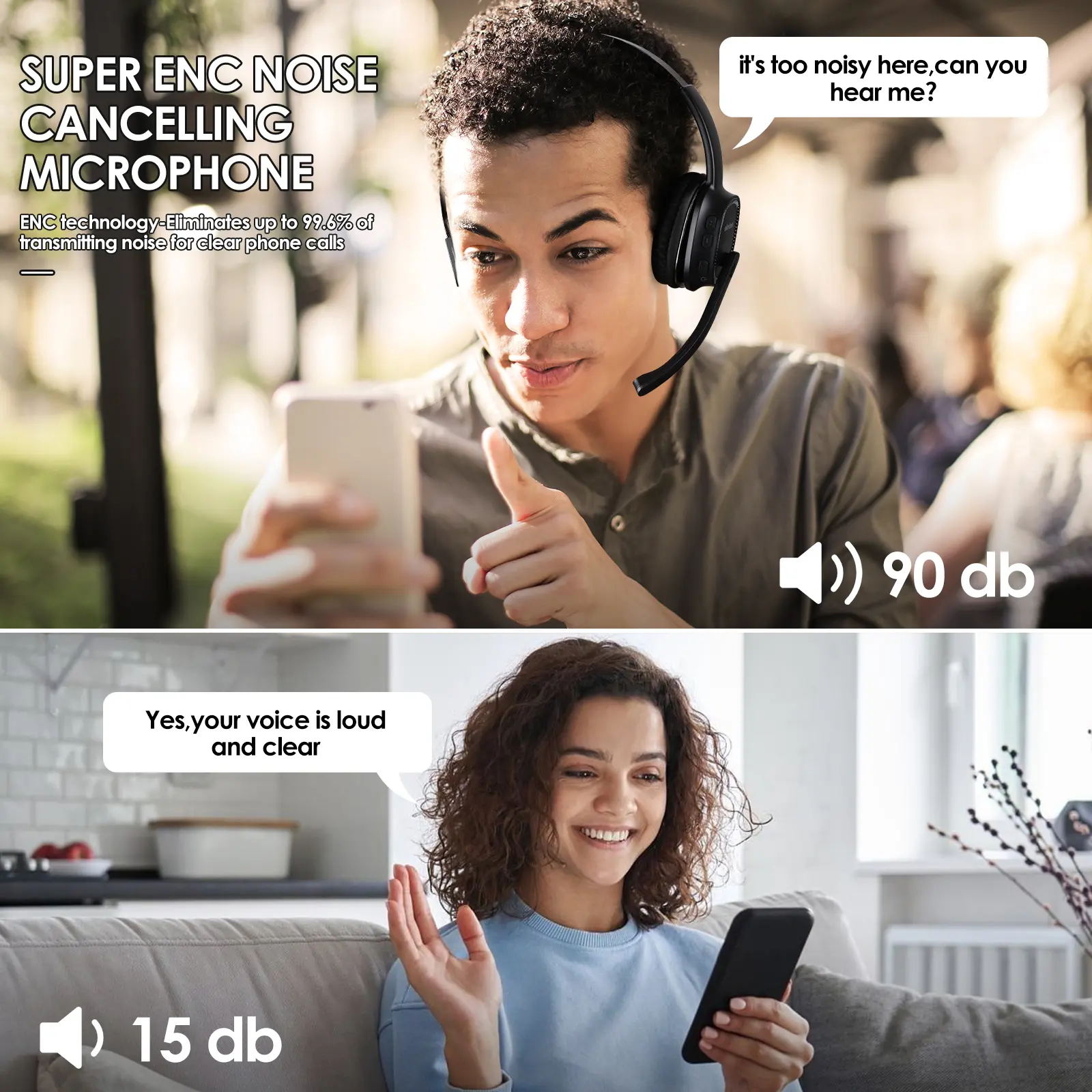 Siindoo Wireless Call Center Headset JH-101 With Mic Noise Canceling Headphones with 50H Talking Time For Home Office, Video