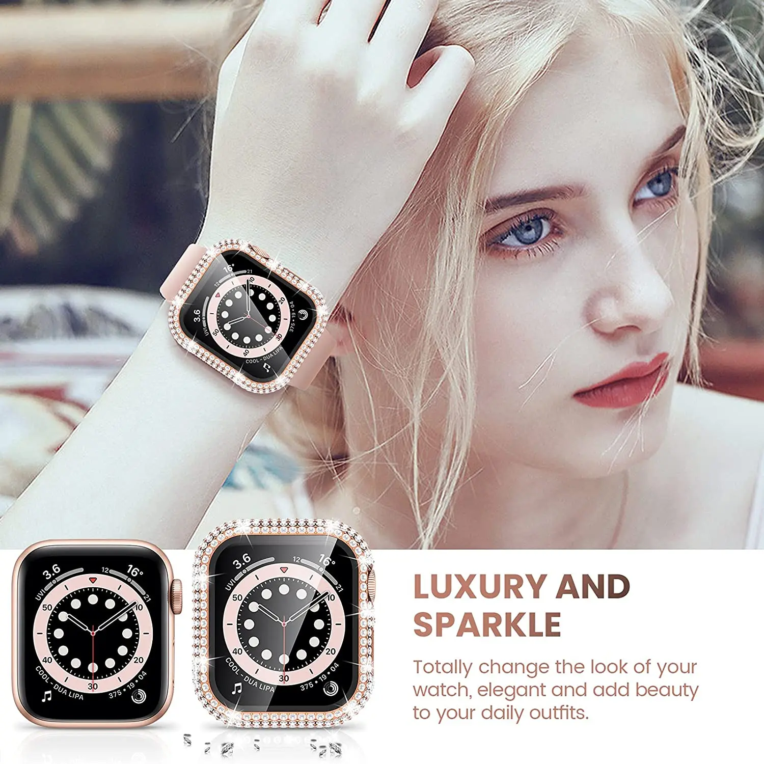 Diamond Watch Case Built-in Tempered Glass for Apple Watch 9 41mm 45mm 38mm 40mm 42mm 44mm iWatch Series 8 7 6 SE 5 4 3 Cover