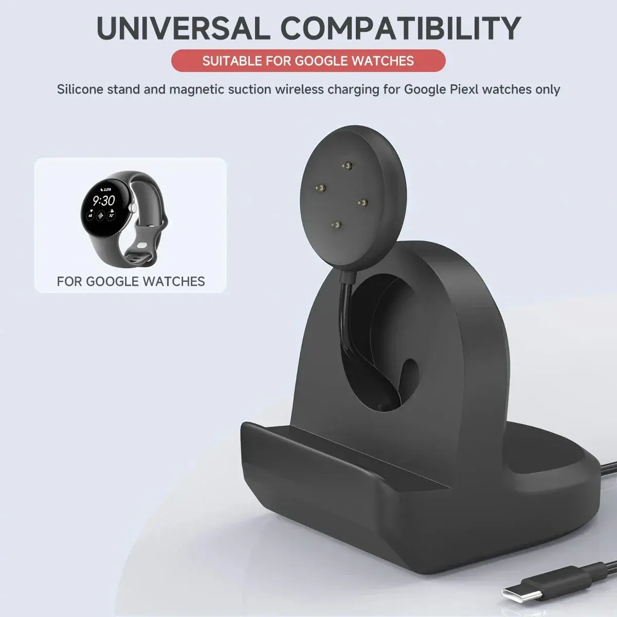 Soft Silicone Charger Cradle Dock Wireless Charger Stand Dock Bracket for Google Pixel Watch 1 2 3 Watch Charging Base Accessori