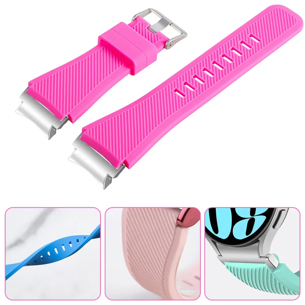 NO Gaps Silicone Strap for Samsung Galaxy Watch 6 Classic 47mm 43mm 4/5/6/7 44mm 40mm Quick Fit Sports Band for Galaxy 5pro 45mm