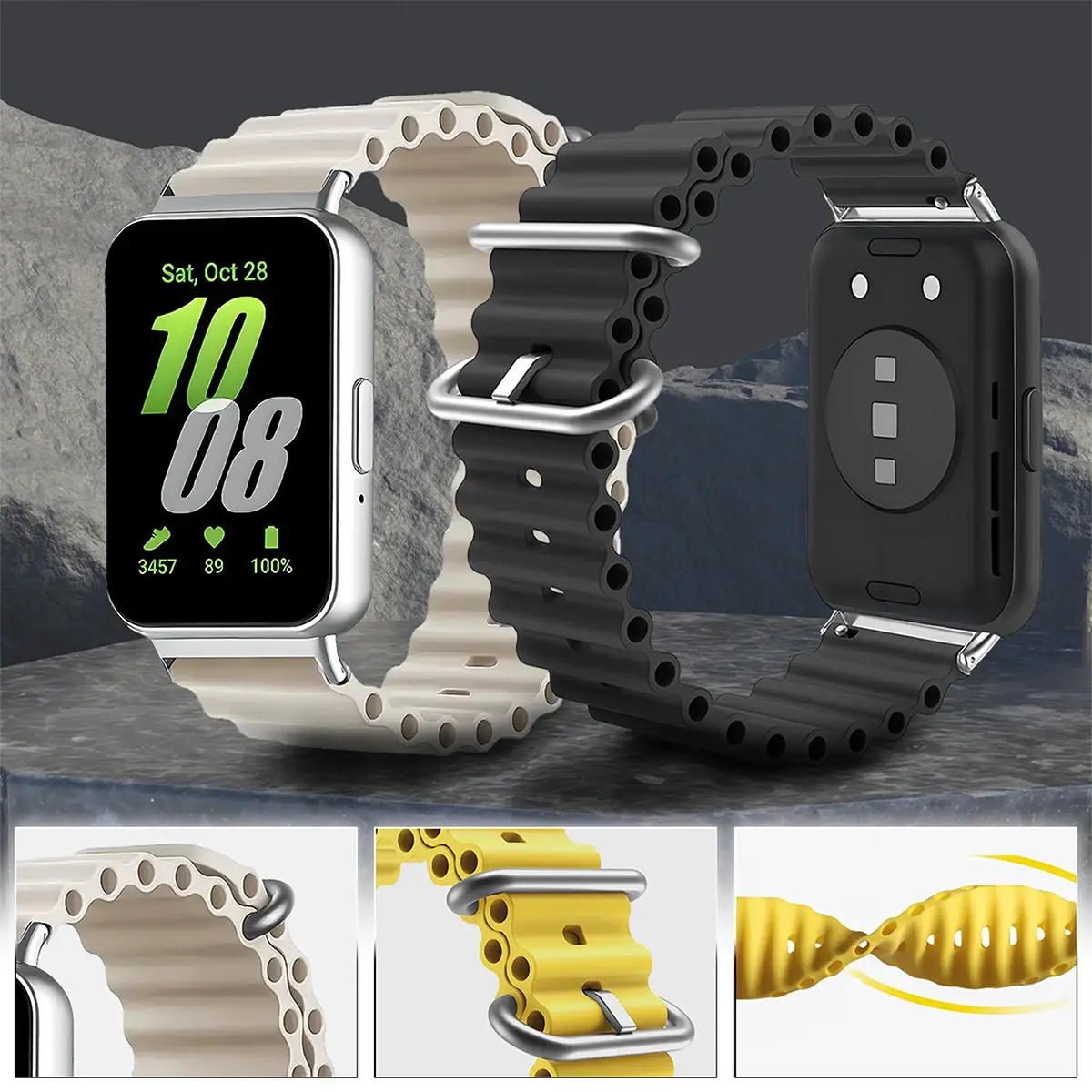 Ocean double buckle strap suitable For Samsung Galaxy Fit 3 silicone original bracelet for Samsung Galaxy Fit 3 series