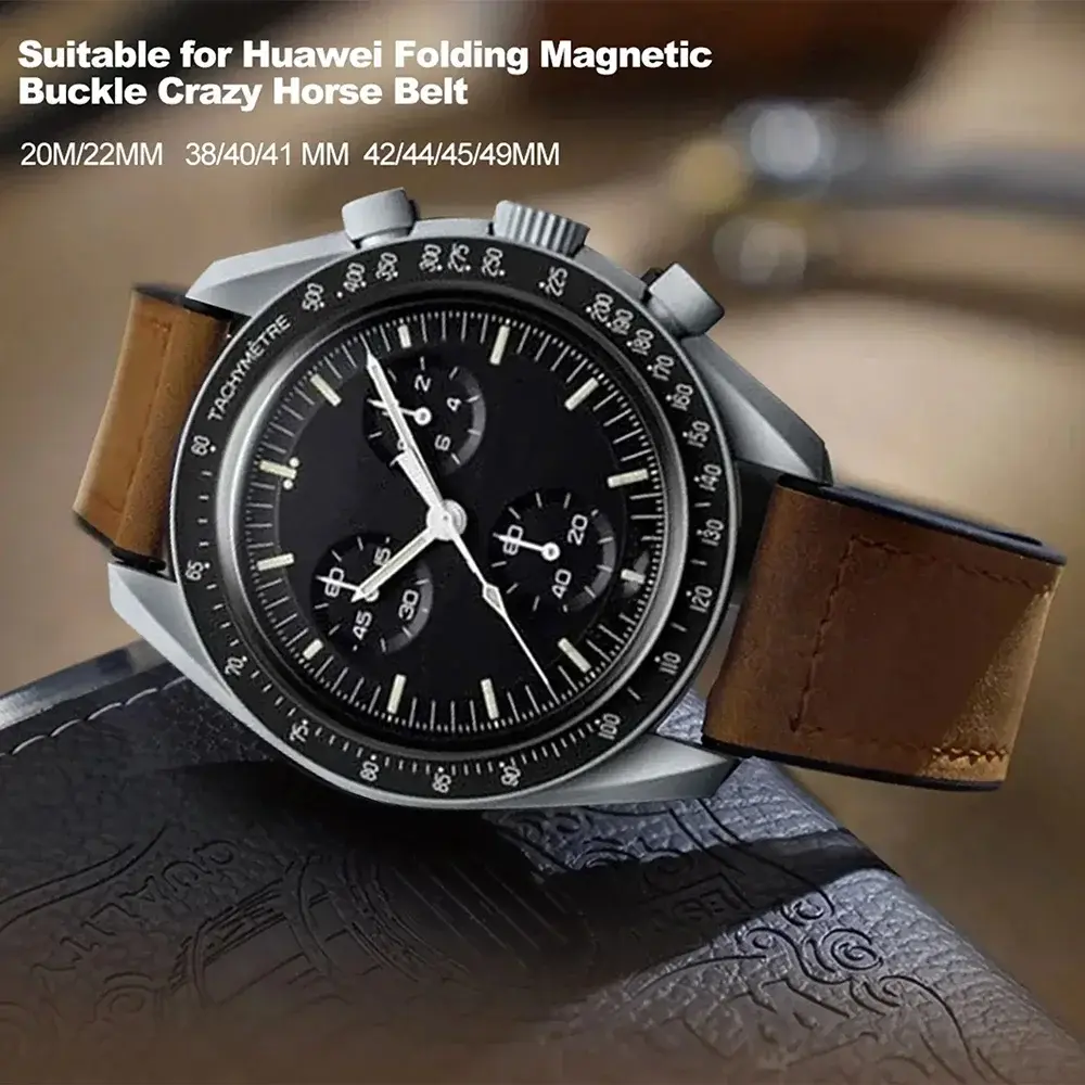 20MM Leather Strap For Omega X Swatch Joint MoonSwatch Planet Metal Magnetic Buckle For Swatch Watch Silicone Band Accessories