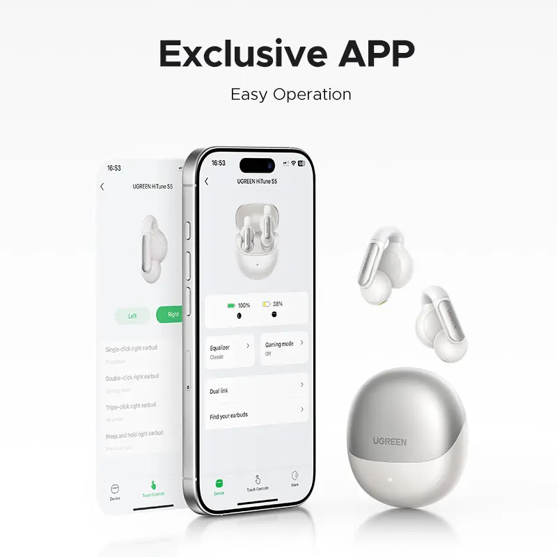 UGREEN HiTune S5 TWS Open Ear Clip Wireless Earbuds Bluetooth Sports Earphones Headphones in Mic with Earhooks & Ear Hook