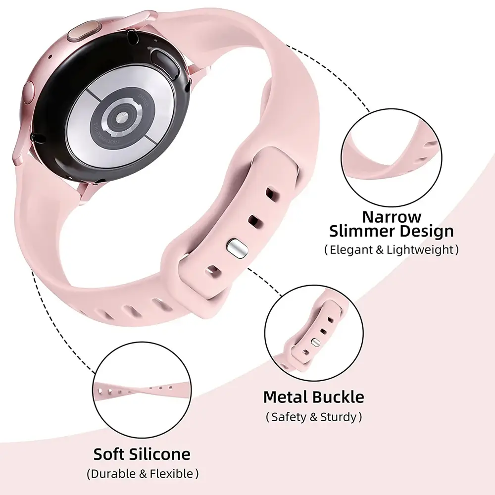 20 22mm Watch Strap for Samsung Galaxy Watch 6/5/4 40 44/Watch 5 Pro 45/Watch 6/4 Classic 43 47mm Soft Slim Silicone Band Correa