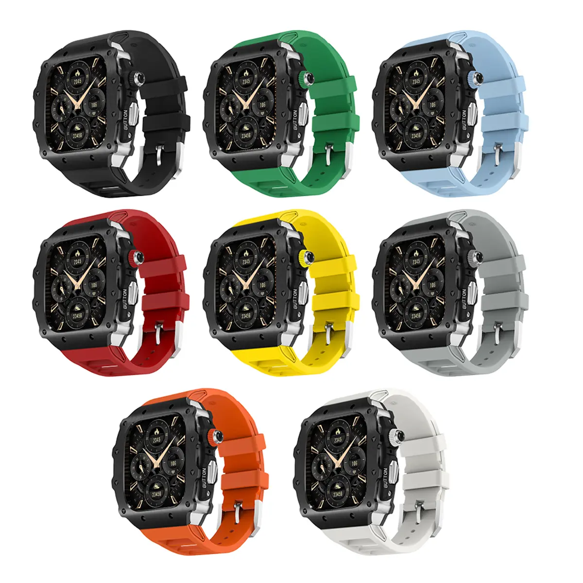 Luxury Modification Kit for Apple Watch 46mm Silicone Strap for IWatch Series 9 8 7 6 5 44mm 45mm Stainless Steel Mod Watch Case