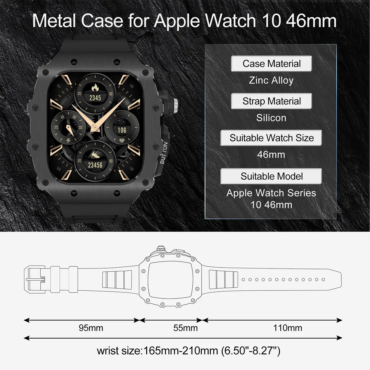 Luxury Modification Kit for Apple Watch 46mm Silicone Strap for IWatch Series 9 8 7 6 5 44mm 45mm Stainless Steel Mod Watch Case