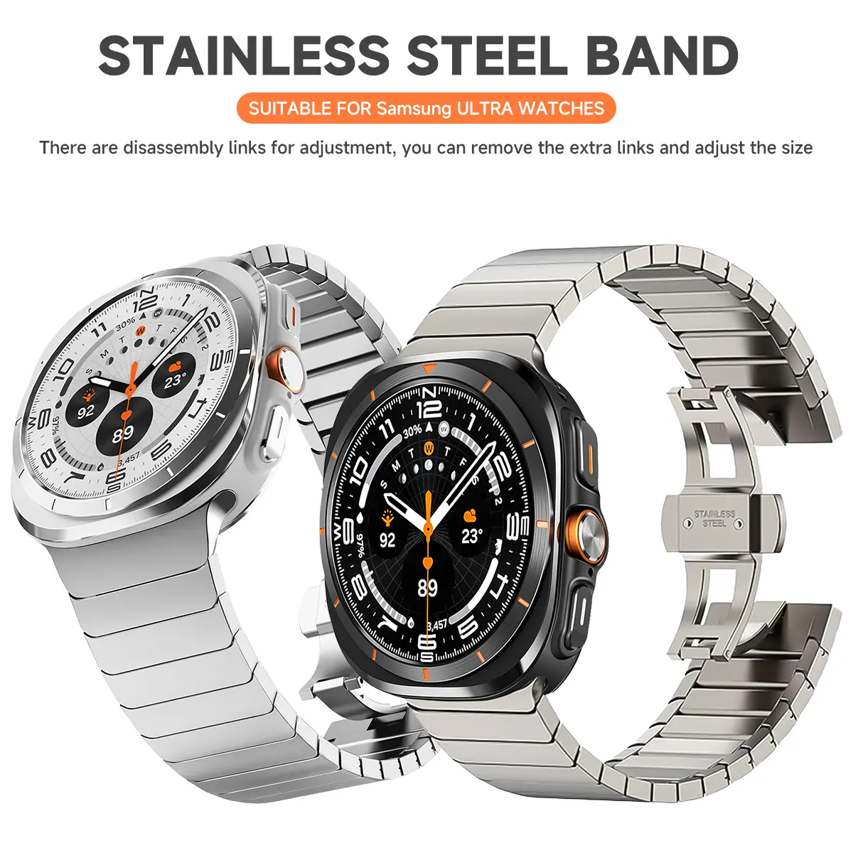 No Gaps Metal Bracelet for Samsung Galaxy Ultra Watch 47mm Luxury Stainless Steel Strap for Galaxy Ultra 47 Butterfly Clasp Band
