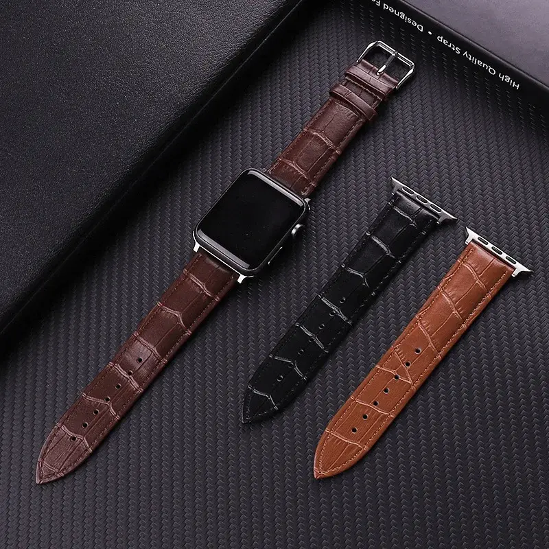 High Quality Leather Watchband For Apple Watches iWatch Series 10/8/7/SE/6/5/4/3/2 42mm 38 44 40mm Strap 45 46 41mm Brown/Black
