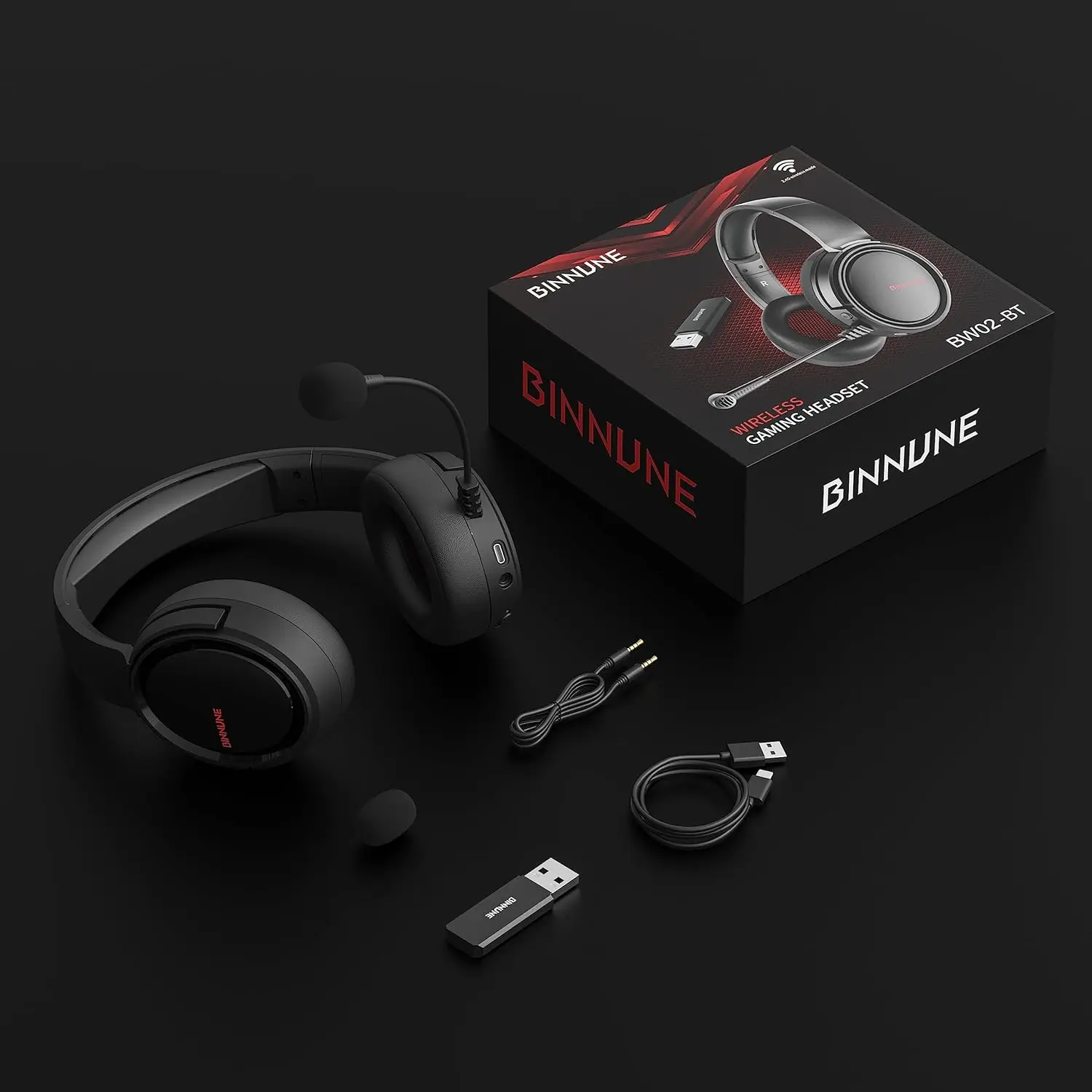 BINNUNE 2.4G Wireless Gaming Headset for PS5 PS4 PC NS Bluetooth USB Gamer Headphones with Noise Canceling Mic Work Earpones