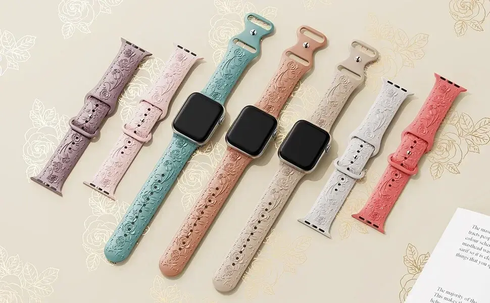 Strap for Apple watch band 45mm 44 42mm 40 41mm 49mm 38mm Floral Engraved bracelet correa iWatch Series 10 9 8 7 6 SE ultra 5 4