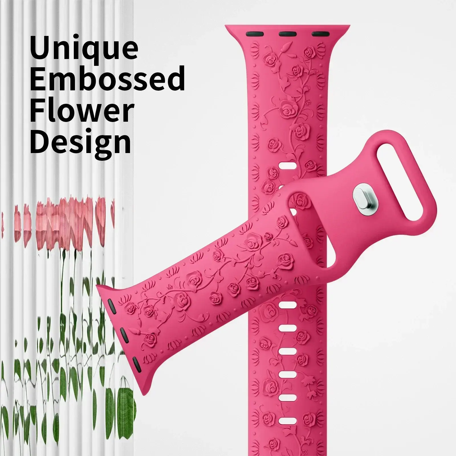 Strap for Apple watch band 45mm 44 42mm 40 41mm 49mm 38mm Floral Engraved bracelet correa iWatch Series 10 9 8 7 6 SE ultra 5 4