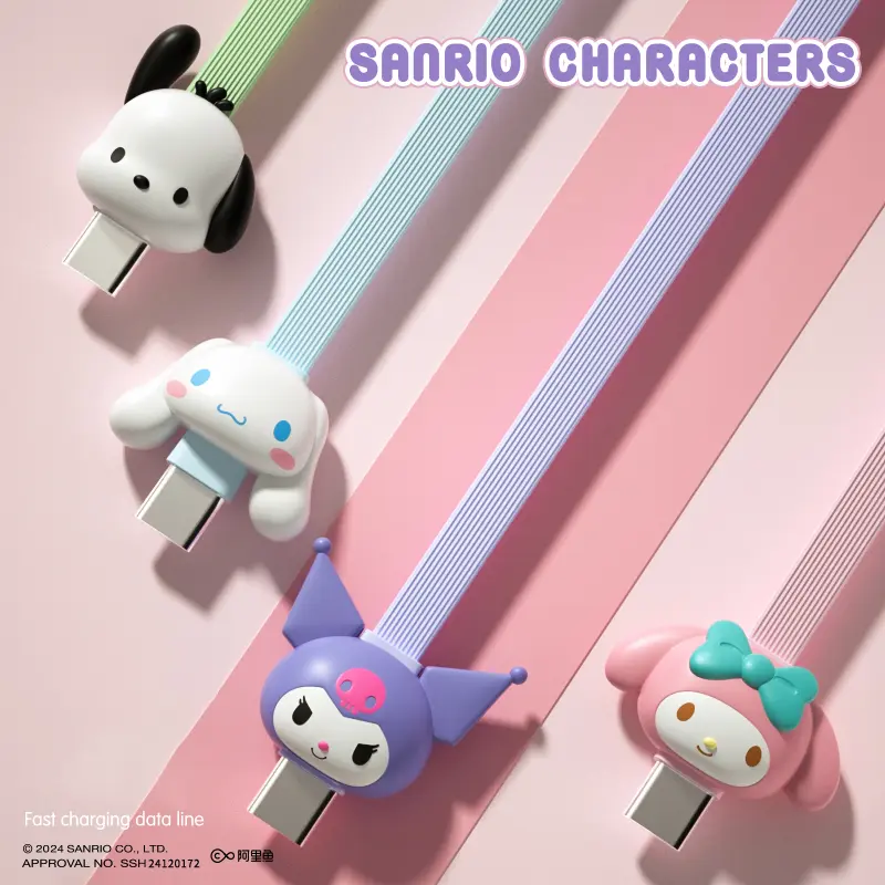 Sanrio 2 in 1 Fast Charging Cable Kitty Cinnamoroll Kuromi USB Type C Cable 1M Suitable for Huawei iPhone Xiaomi Sumsung