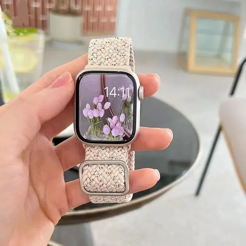 Korean Cute Braied Strap + Case For Apple Watch Band 49mm 41mm 45 44 38 42 Nylon Bracelet For iWatch Series 9 8 7 6 5 4 3 SE 40