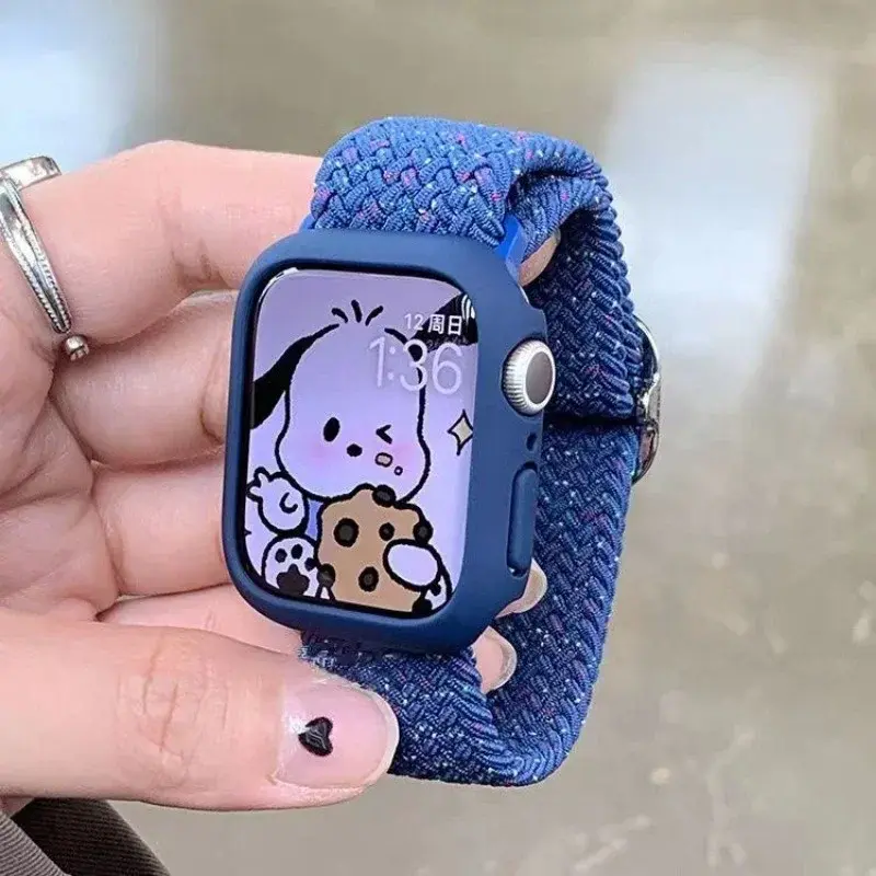 Korean Cute Braied Strap + Case For Apple Watch Band 49mm 41mm 45 44 38 42 Nylon Bracelet For iWatch Series 9 8 7 6 5 4 3 SE 40