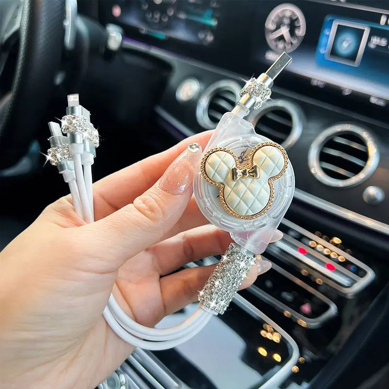 Bling Retractable Data USB 3 in 1 Cable for IPhone Charger Wire Charging Cable for Android Phone Type C Xiaomi Huawei Samsung