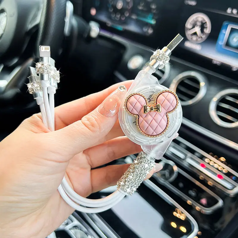 Bling Retractable Data USB 3 in 1 Cable for IPhone Charger Wire Charging Cable for Android Phone Type C Xiaomi Huawei Samsung