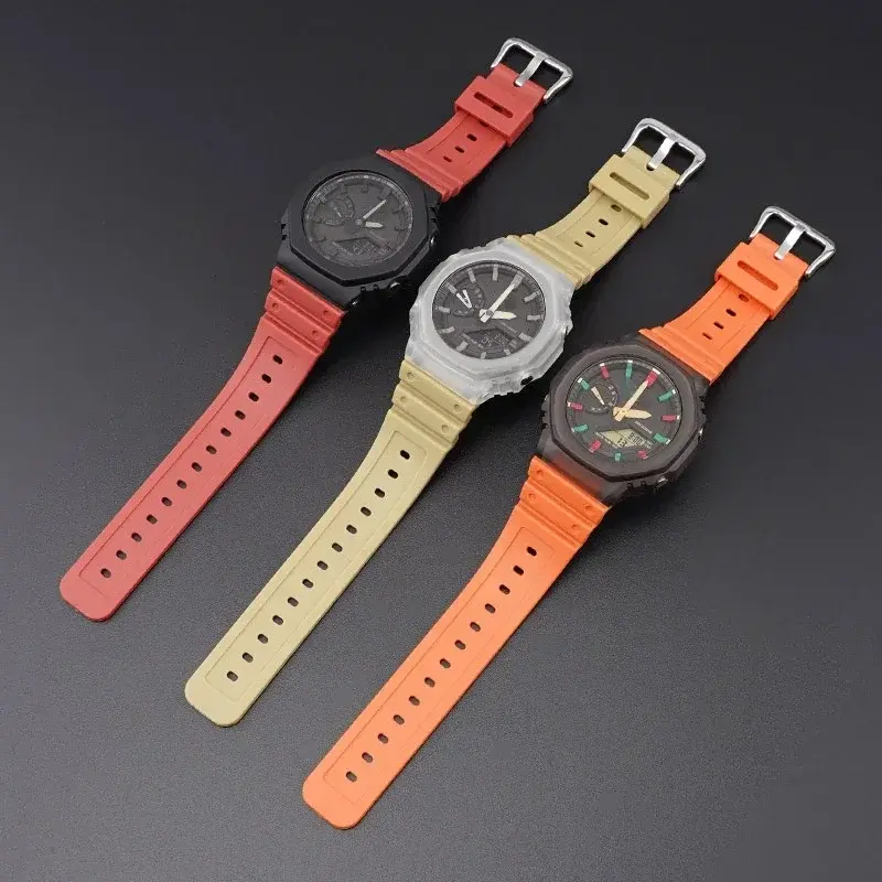 Rubber band for Casio G SHOCK GA 2100 DW-5600 Sport Bracelet Watch Band Stainless Steel Buckle TPU 16mm Replacement Wristband