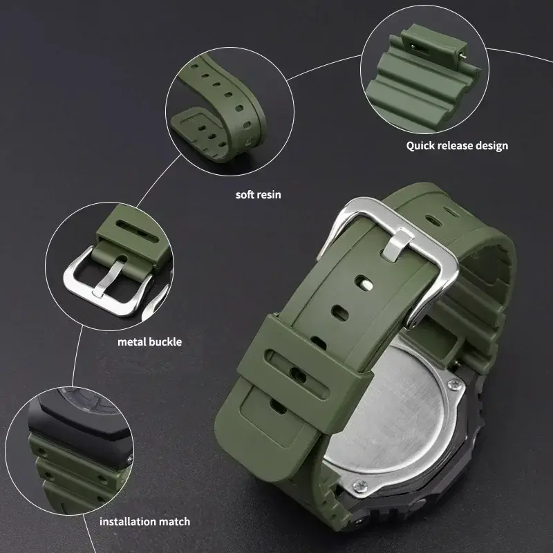 Rubber band for Casio G SHOCK GA 2100 DW-5600 Sport Bracelet Watch Band Stainless Steel Buckle TPU 16mm Replacement Wristband
