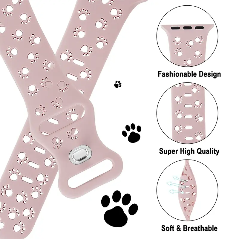 Engraved Dog Paw silicone strap for iWatch Series 9 8 7 6 5 4 3 SE Leopard Band for Apple Watch Band 40 42 44 45 49mm bracelet