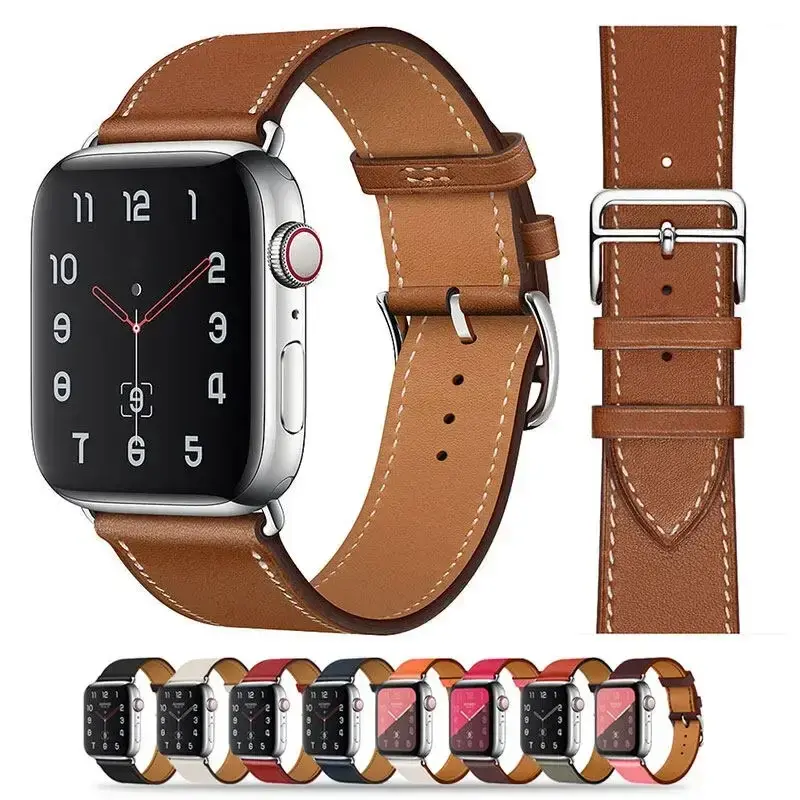 Leather Watch Band for Apple Watch Ultra 2 Strap Series 9 8 7 6 SE 5 4 for Iwatch 42mm for IWatch Band 44mm 40 41 45 49mm Correa