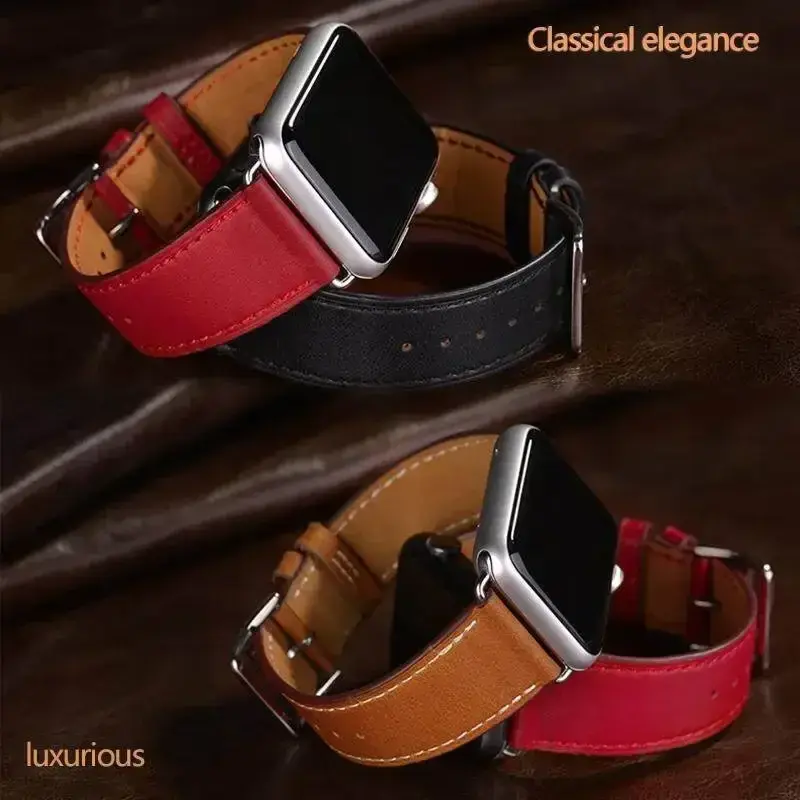Leather Watch Band for Apple Watch Ultra 2 Strap Series 9 8 7 6 SE 5 4 for Iwatch 42mm for IWatch Band 44mm 40 41 45 49mm Correa