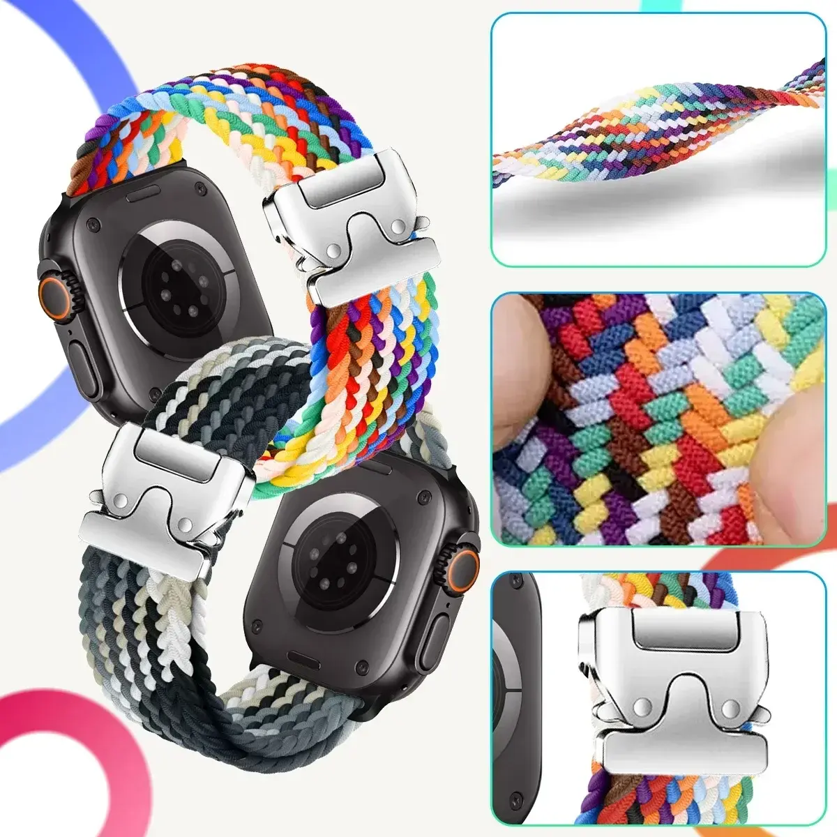 Braided Solo Loop Strap For Apple Watch band 44mm 45mm 46mm 40mm 41mm 42mm 49mm Bracelet iWatch Series Ultra 2 10 9 SE 8 7 6 5 4