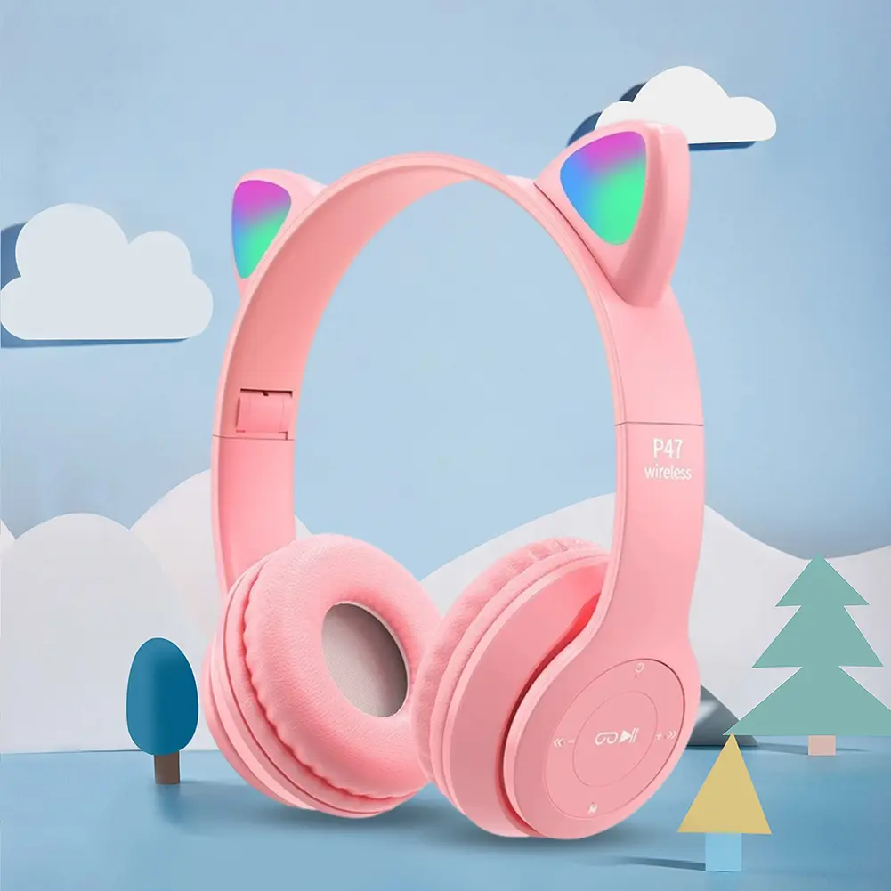 Flash Light Kids Children Headphone Voice Control Bluetooth-Compatible Wireless Headset Cartoon Kids Girls Stereo Music Headset