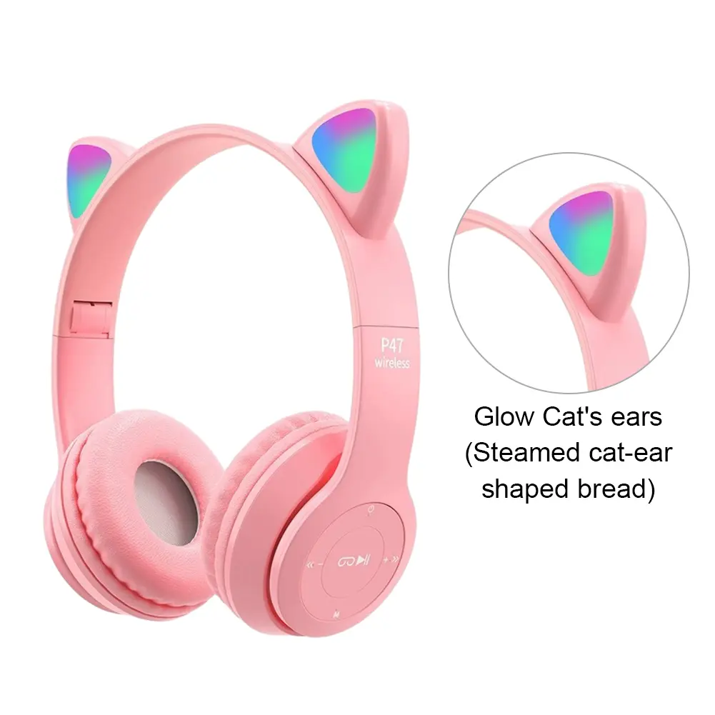 Flash Light Kids Children Headphone Voice Control Bluetooth-Compatible Wireless Headset Cartoon Kids Girls Stereo Music Headset