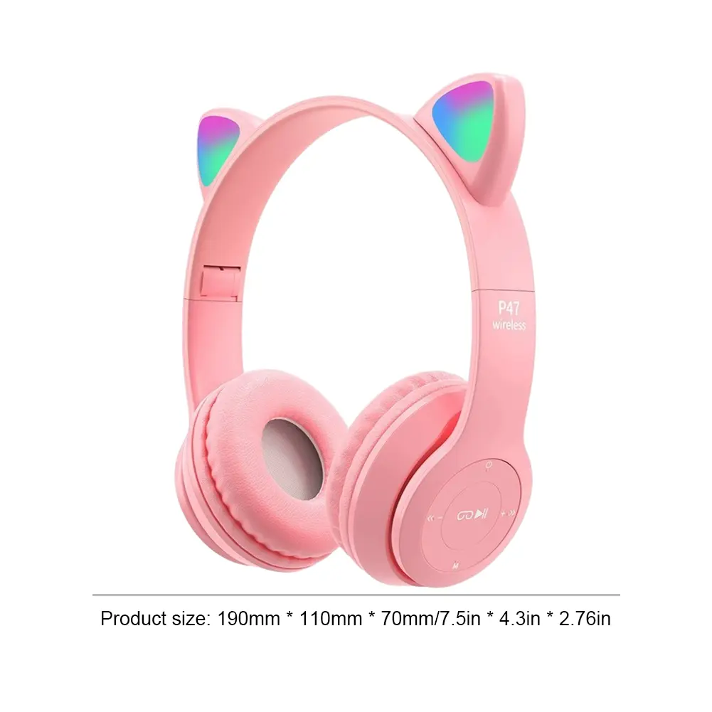 Flash Light Kids Children Headphone Voice Control Bluetooth-Compatible Wireless Headset Cartoon Kids Girls Stereo Music Headset