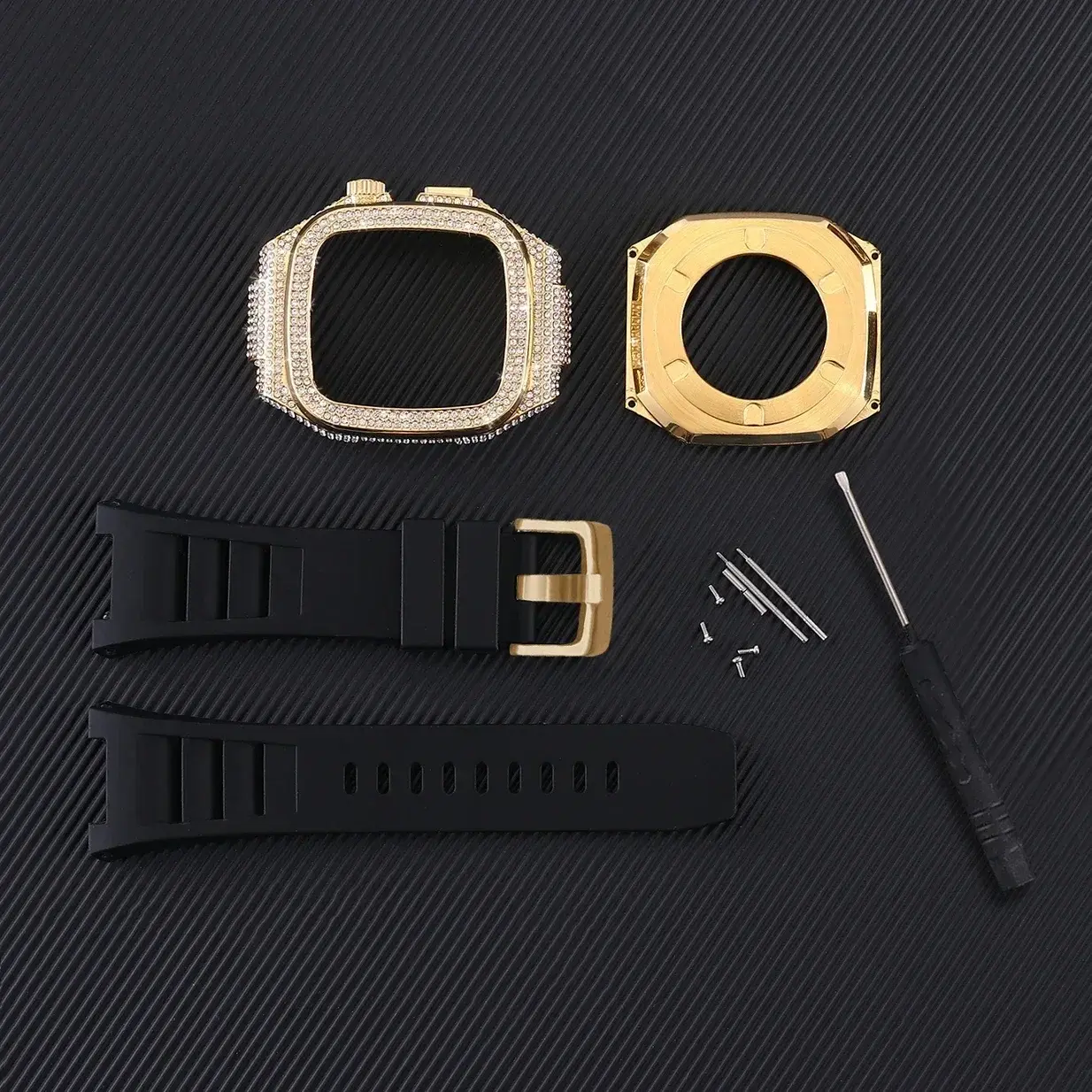 Diamond Case for Apple Watch Band 10 9 8 7 65 46mm SE 44 Stainless Steel Case Modification Kit Rubber Strap for IWatch 45mm 44mm