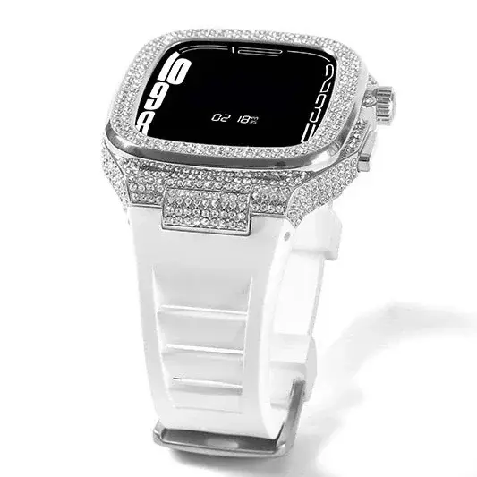 Diamond Case for Apple Watch Band 10 9 8 7 65 46mm SE 44 Stainless Steel Case Modification Kit Rubber Strap for IWatch 45mm 44mm