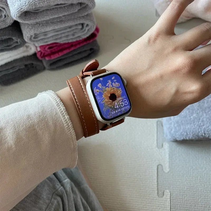 Band for Apple Watch Ultra2 49mm 45mm 42mm 44mm 41mm 38mm 40mm Double Tour Leather Strap Iwatch Series 9 8 7 6 Se 5 4 3 2 Correa