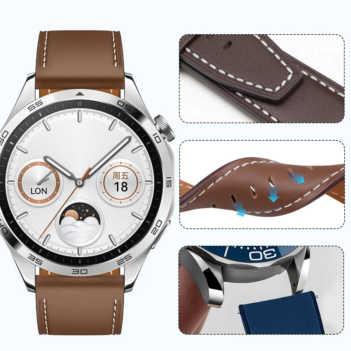 High Quality Microfiber Leather Strap for Huawei GT4 Leather Design Watch Band Bracelet for Huawei GT 4 Watch Strap GT 20MM 22MM