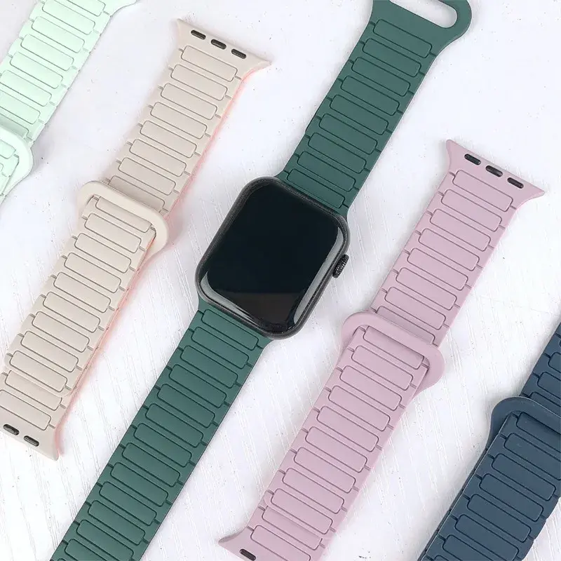Silicone Strap for Apple Watch 46mm 49mm 44mm 45mm 42 41 40mm Magnetic Band for IWatch Ultra 2 Series 10 9 8 7 6 SE 5 Bracelet