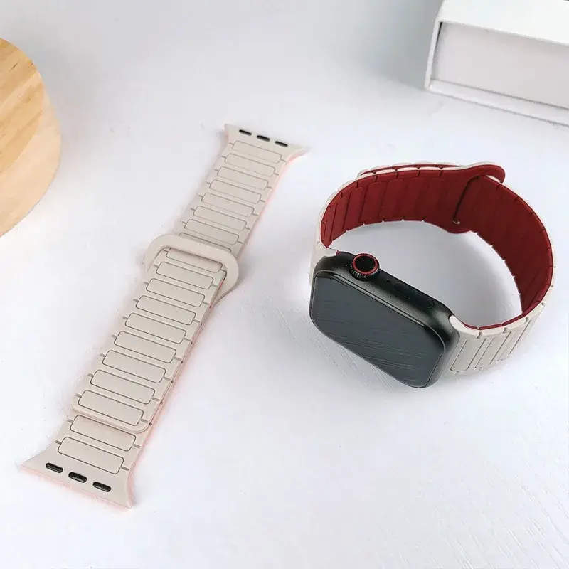 Silicone Strap for Apple Watch 46mm 49mm 44mm 45mm 42 41 40mm Magnetic Band for IWatch Ultra 2 Series 10 9 8 7 6 SE 5 Bracelet