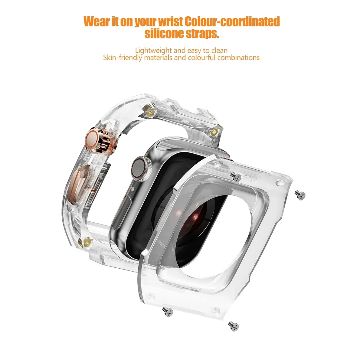 Suitable for Apple Watch series 9 8 7 6 5 4 40mmor41mm 44or45mm 49mm luxury modified strap transparent case+integrated TPU strap