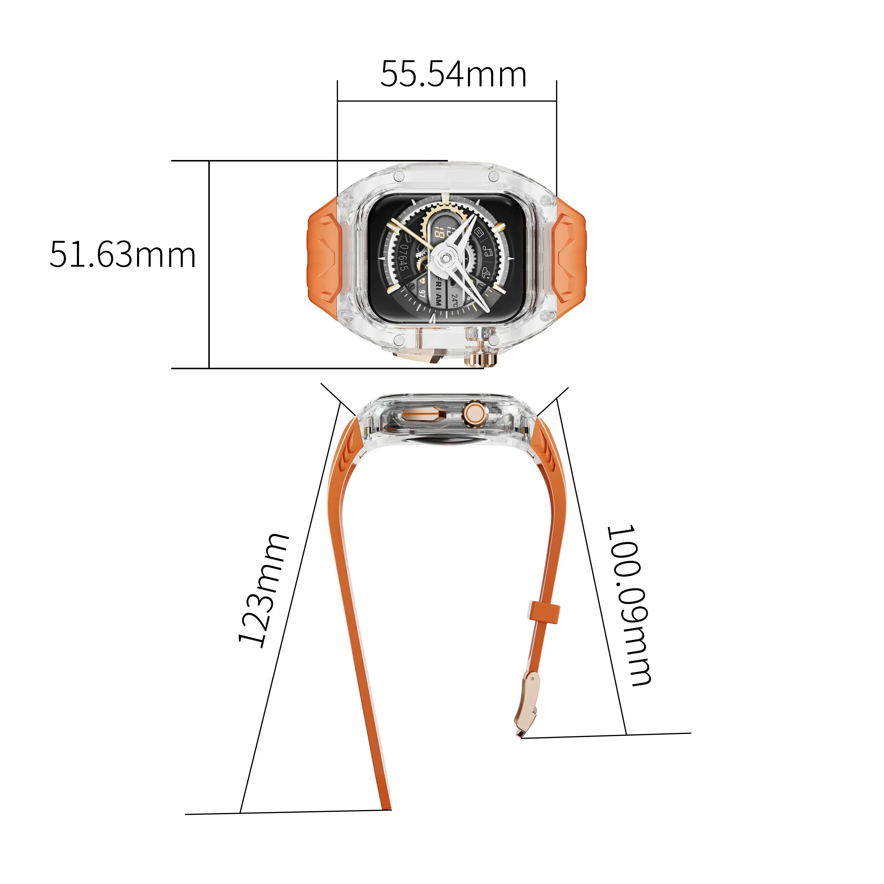 Suitable for Apple Watch series 9 8 7 6 5 4 40mmor41mm 44or45mm 49mm luxury modified strap transparent case+integrated TPU strap